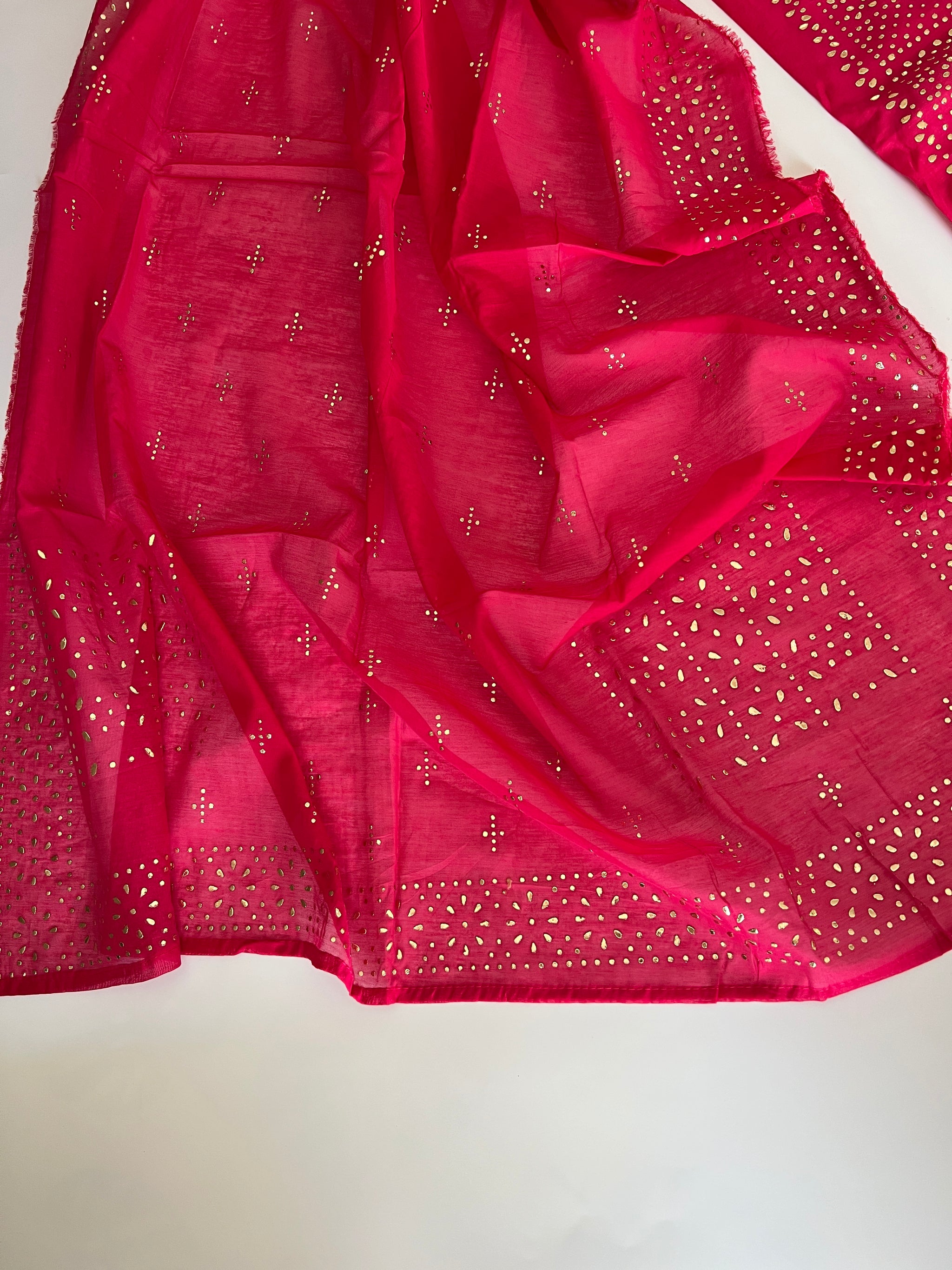 Pink Mul Chanderi dress material with mukaish geometric