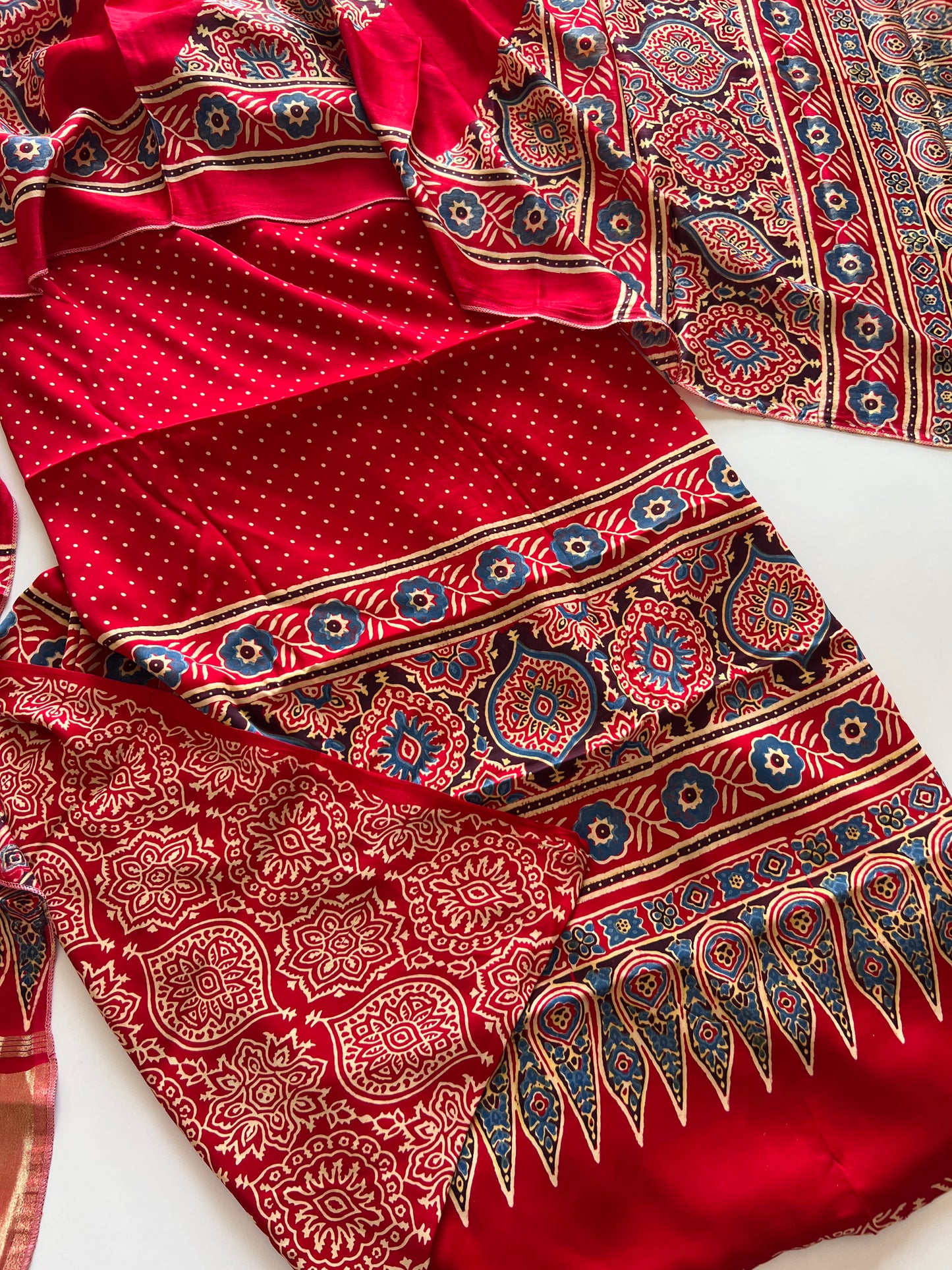 Ajrakh Handblock print 3 pc fabric Unstitched suit set