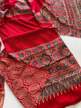 Ajrakh Handblock print 3 pc fabric Unstitched suit set