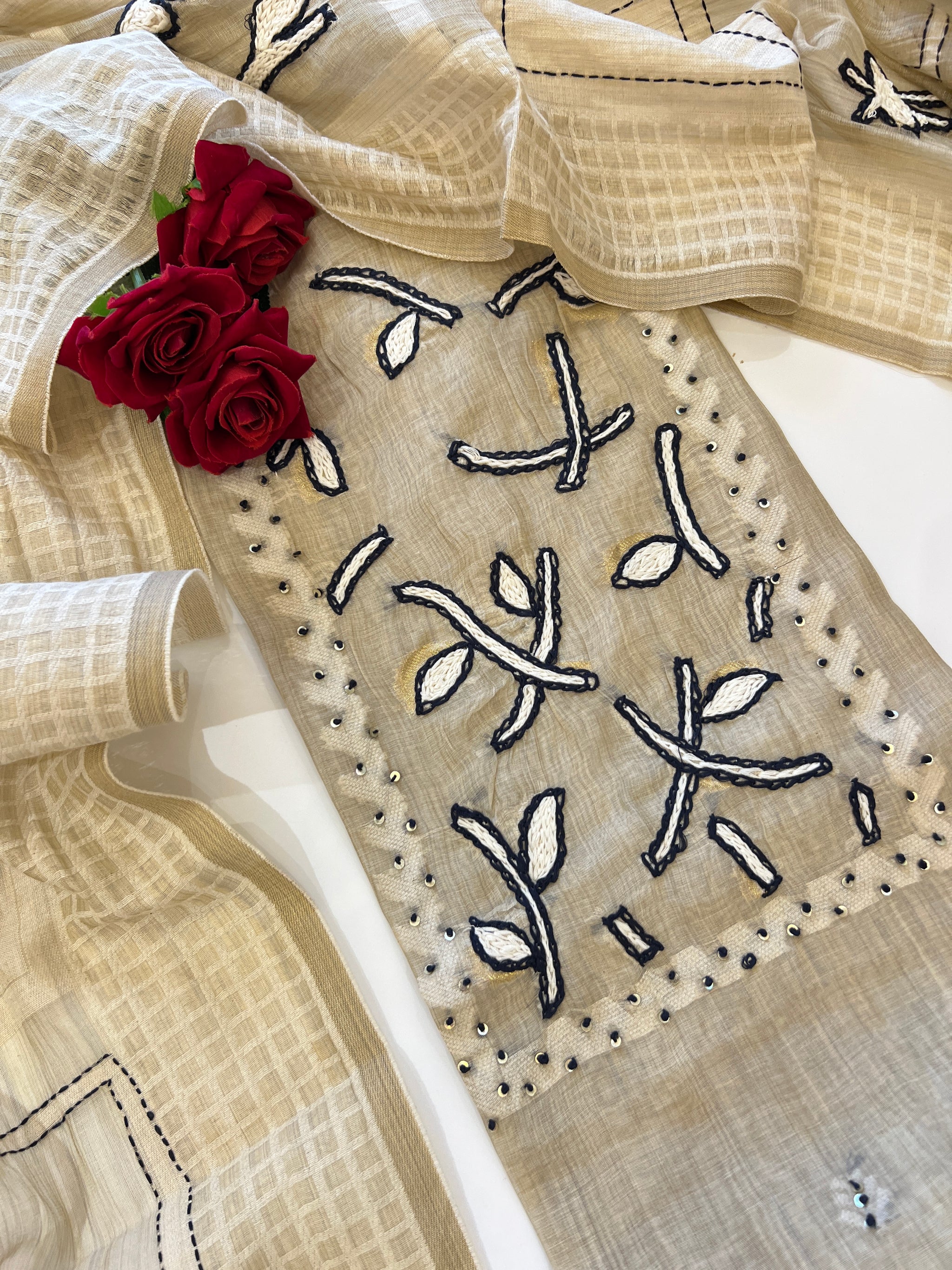 Khadi cotton embroidery Designer Unstitched suit
