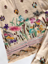 Cream bullion knot embroidery and paint Unstitched suit material