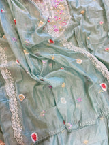 Blue Mul Chanderi Thread embroidered Unstitched Suit