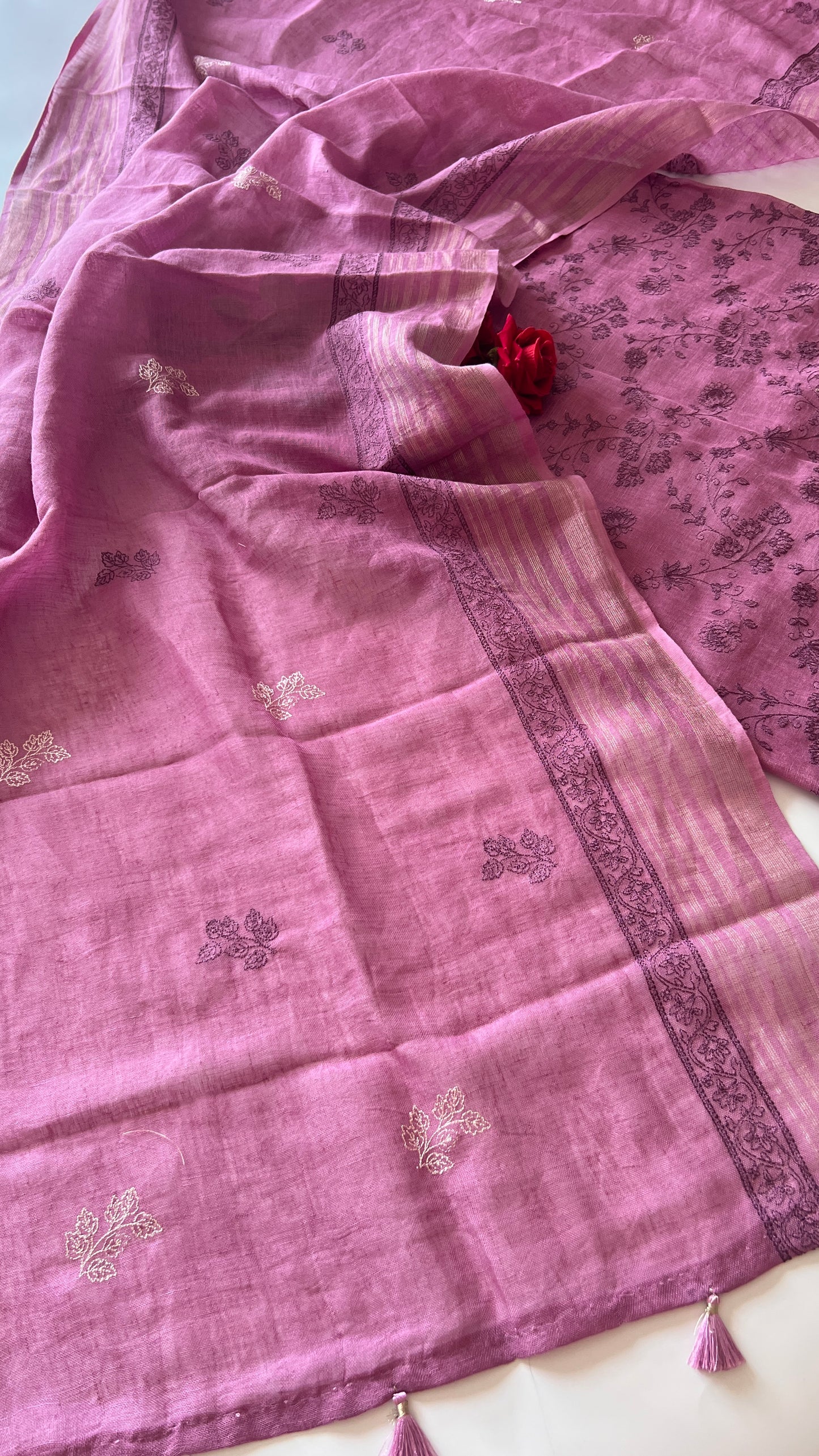 Purple Pure Linen embroidered premium unstitched dress material