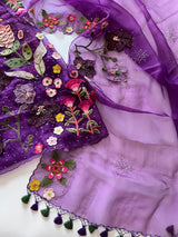 Fairy tale Embroidery on Organza premium unstitched dress material with 3D floral work
