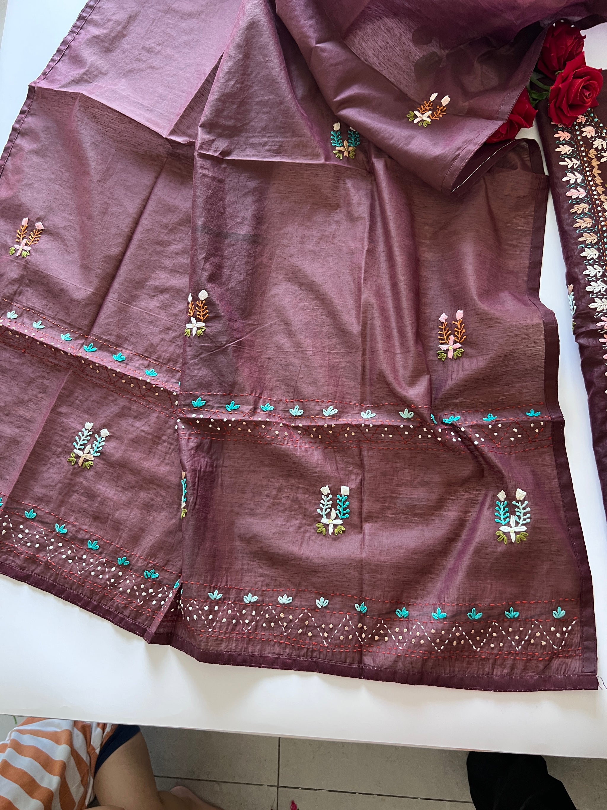 2 pc Knot embroidery Unstitched suit material