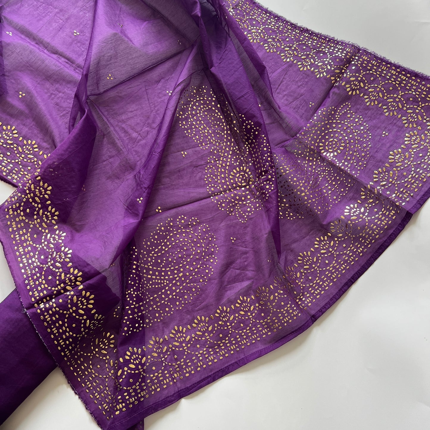 Purple Mul Chanderi dress material with mukaish -Paisley