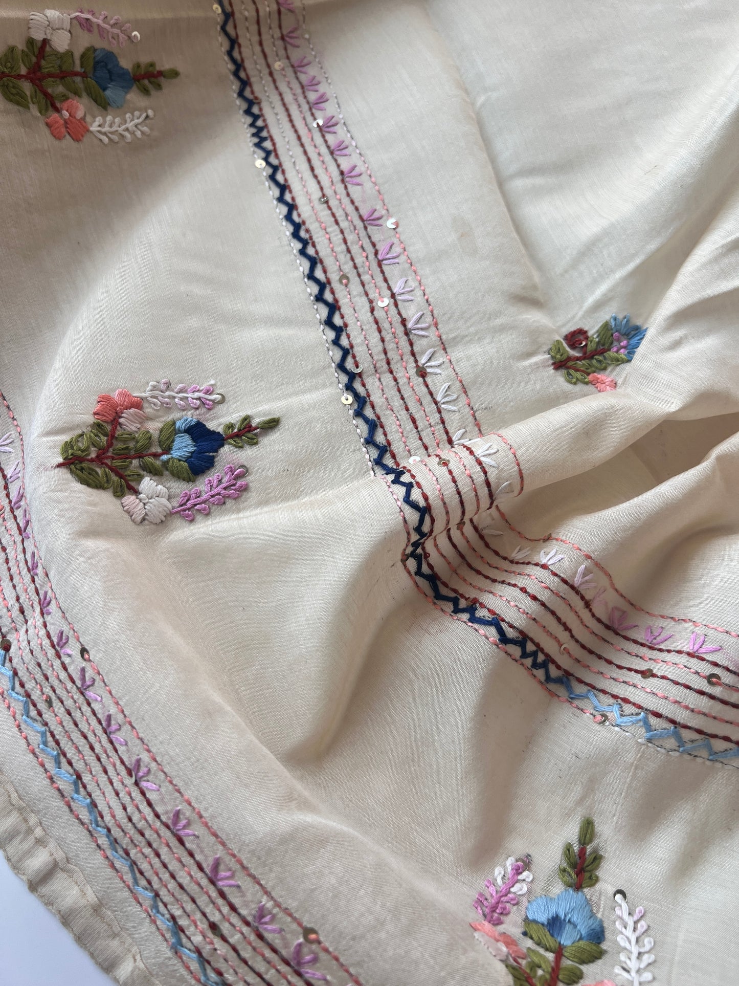 Chanderi knot embroidery Unstitched suit material