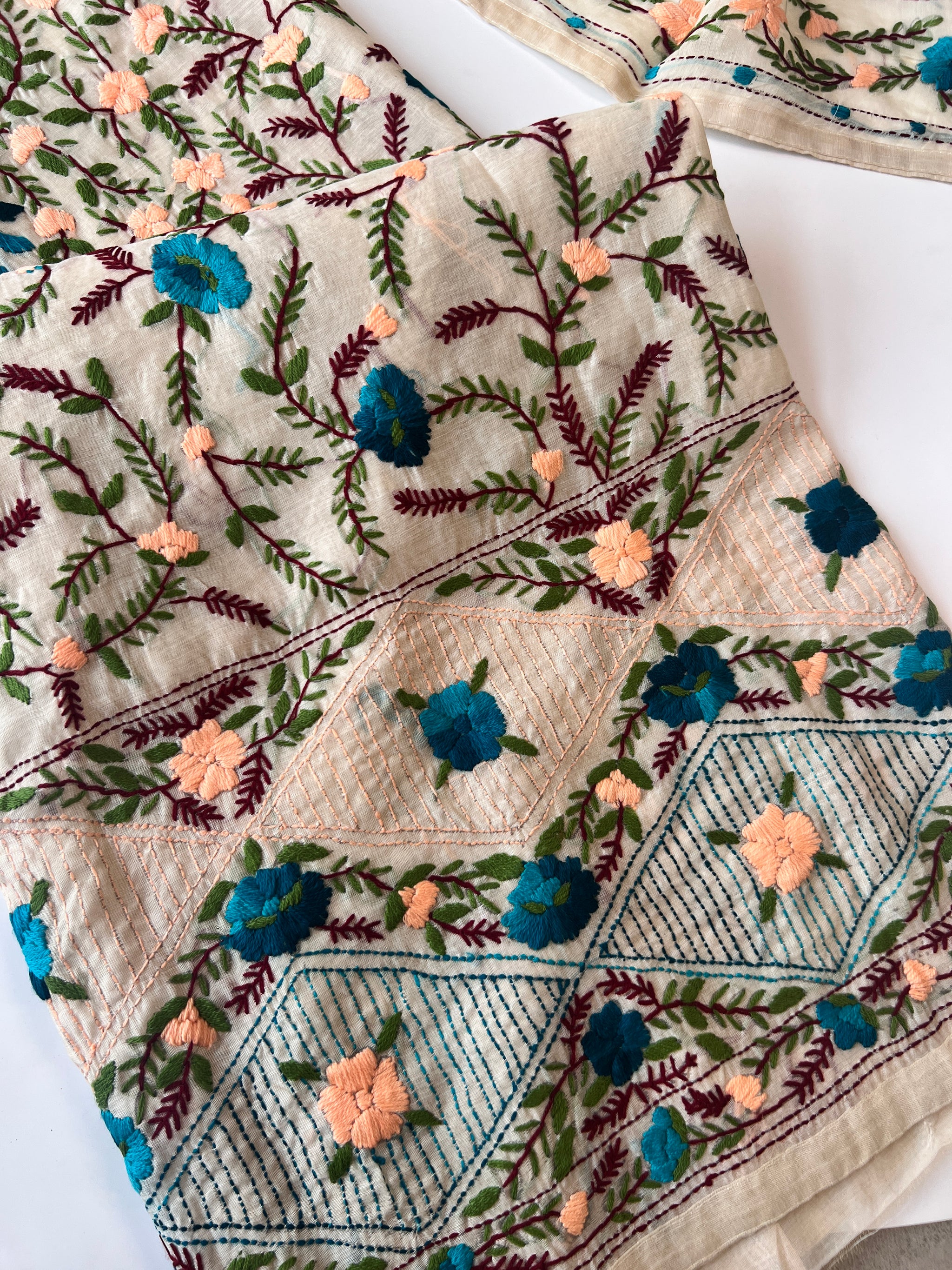 Chanderi Phulkari embroidery Unstitched suit material