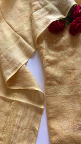 Yellow Pure Linen embroidered premium unstitched dress material