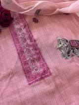 Pink Cotton Jamdani work dress material unstitched Suit set
