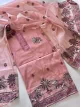 Pink Cotton Jamdani work dress material unstitched Suit set