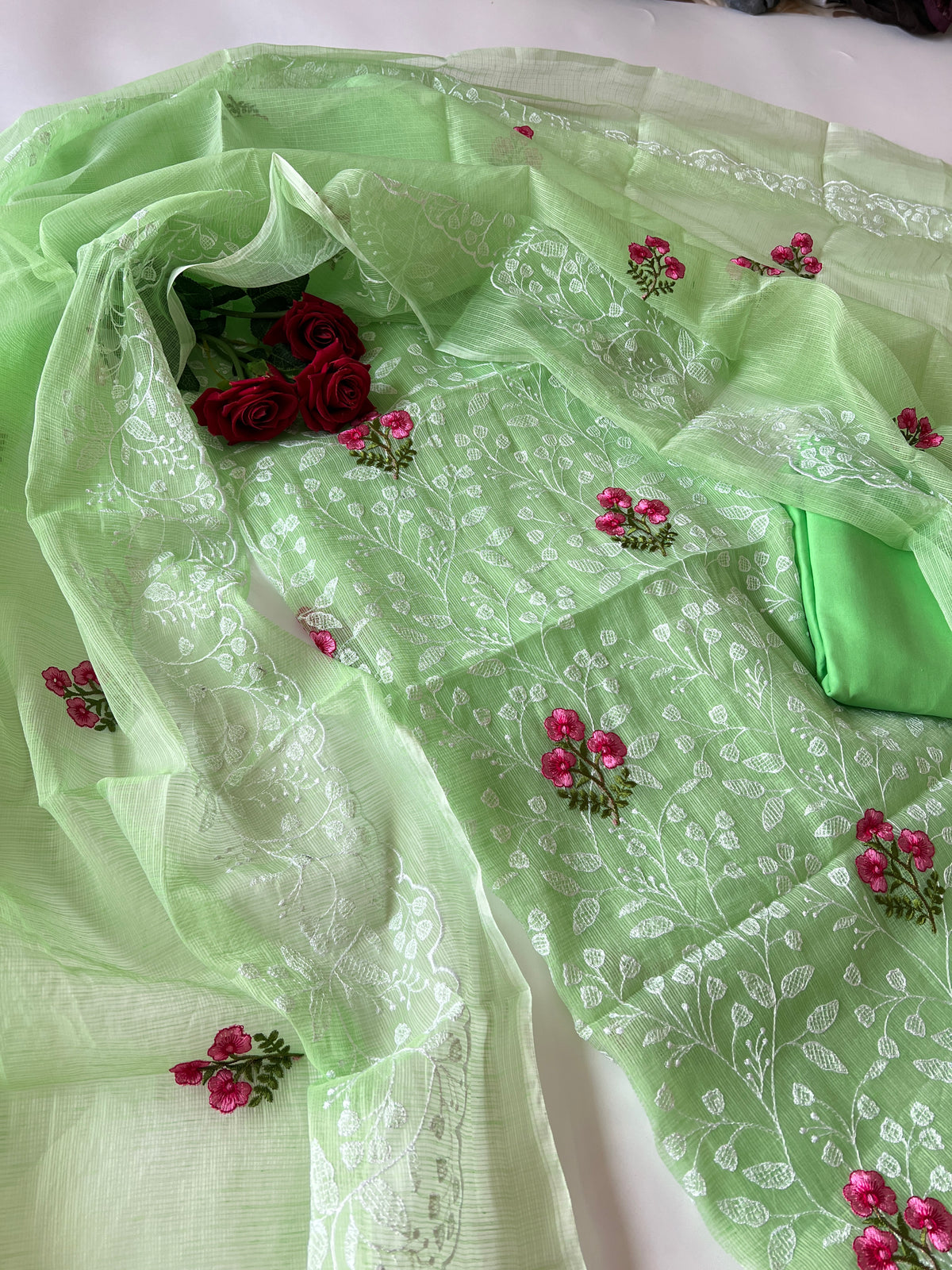 Green Kotta floral embroidered kurta dupatta set Unstitched