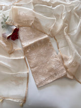 Beige Pure Organza with Swan embroidery Un-stitched Suit set