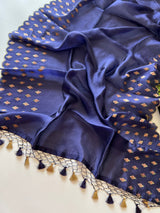 Blue Raw Mango handloom embroidered unstitched suit.