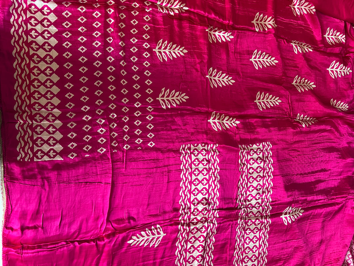 Pink Gajji Silk With gotta work neck Unstitched suit
