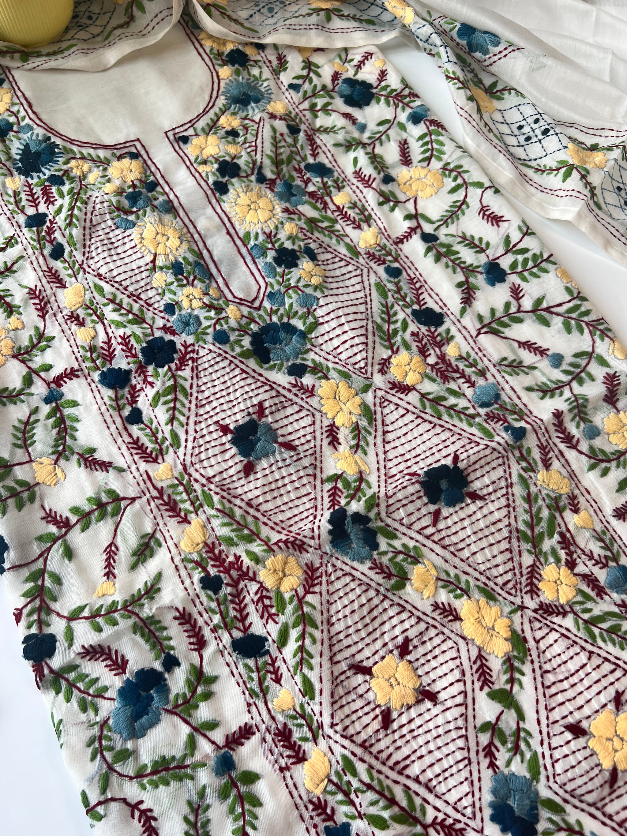 Chanderi Phulkari embroidery Unstitched suit material