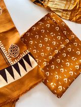 Yellow Ajrakh Handblock print 3 pc fabric Unstitched suit set