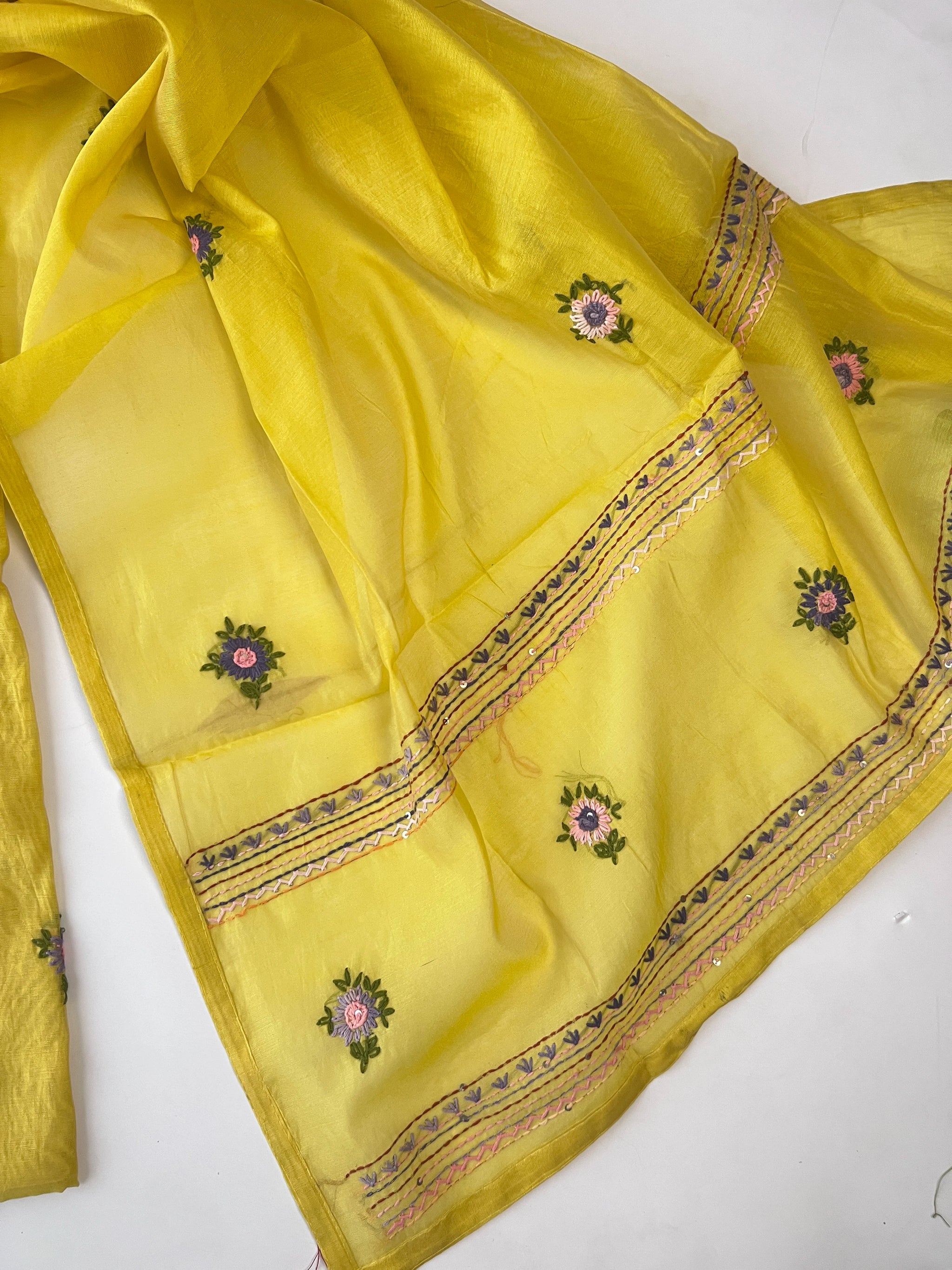 Chanderi knot embroidery Unstitched suit material
