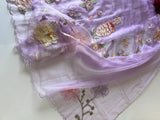 Purple 3D Embroidery on semi Organza premium unstitched dress material with floral work