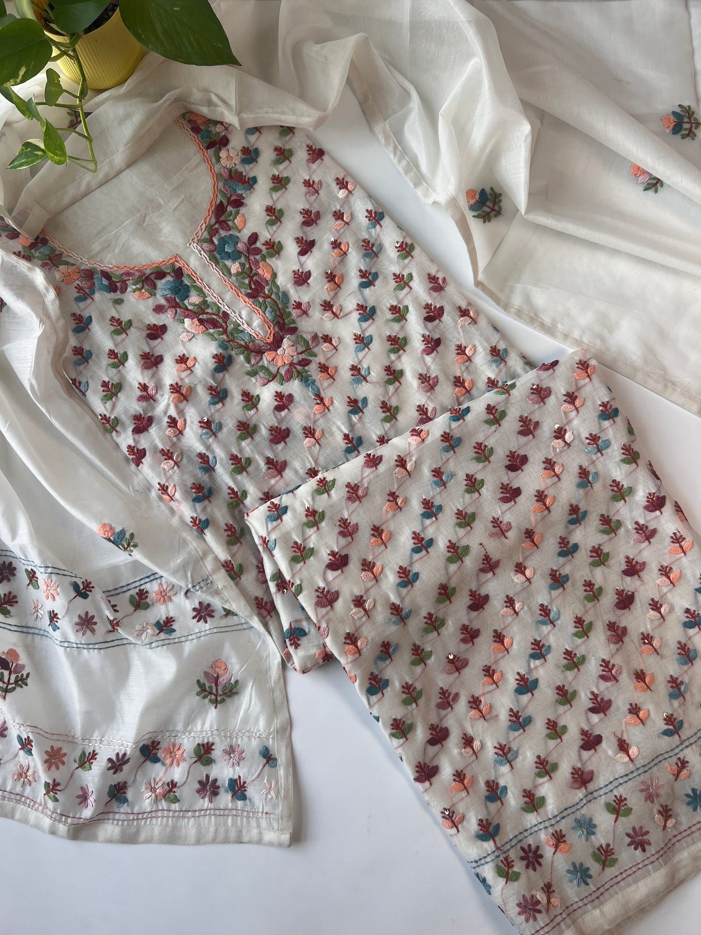 Chanderi Phulkari embroidery Unstitched suit material