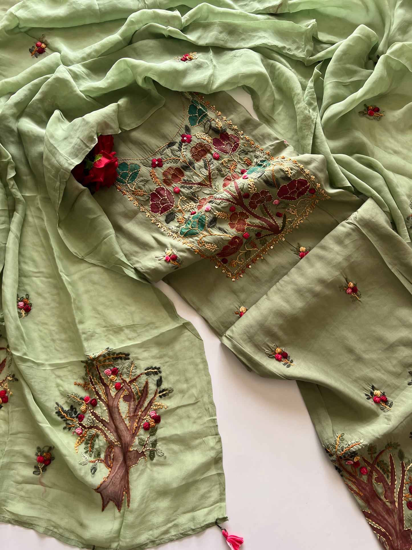 Knot embroidery Masleen Silk Designer Unstitched suit