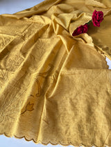 Yellow Pure Chanderi patchwork Embroidery scallop unstitched suit