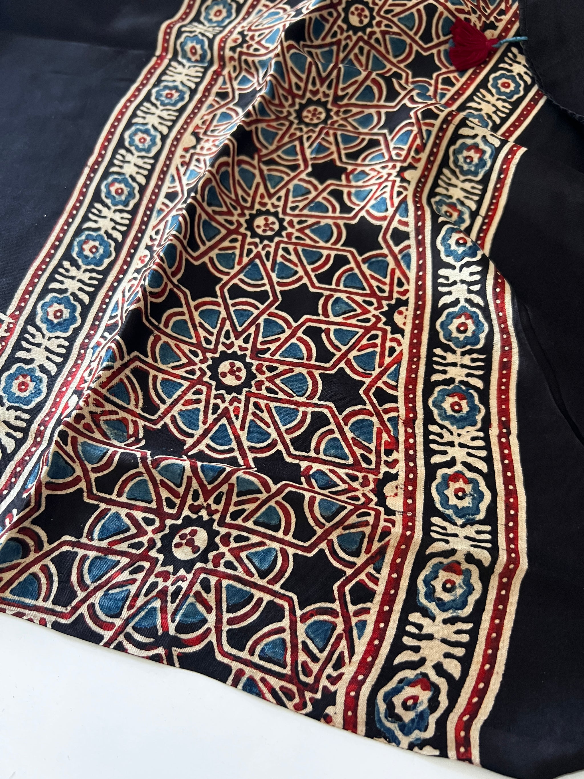 Black Original Handblock Ajrakh print on Modal fabric Unstitched suit set