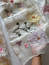 Off White 3D Embroidery on Organza premium unstitched dress material with floral work