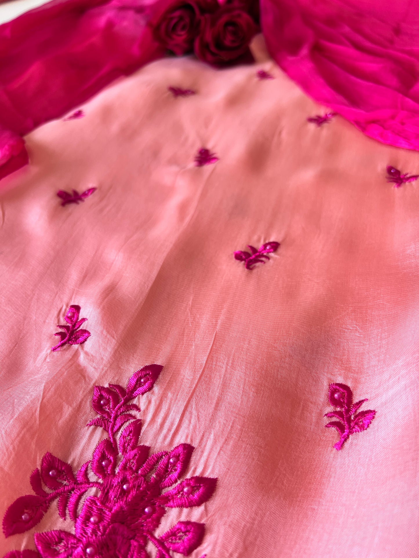 Peach Pink Embroidered Unstitched Suit