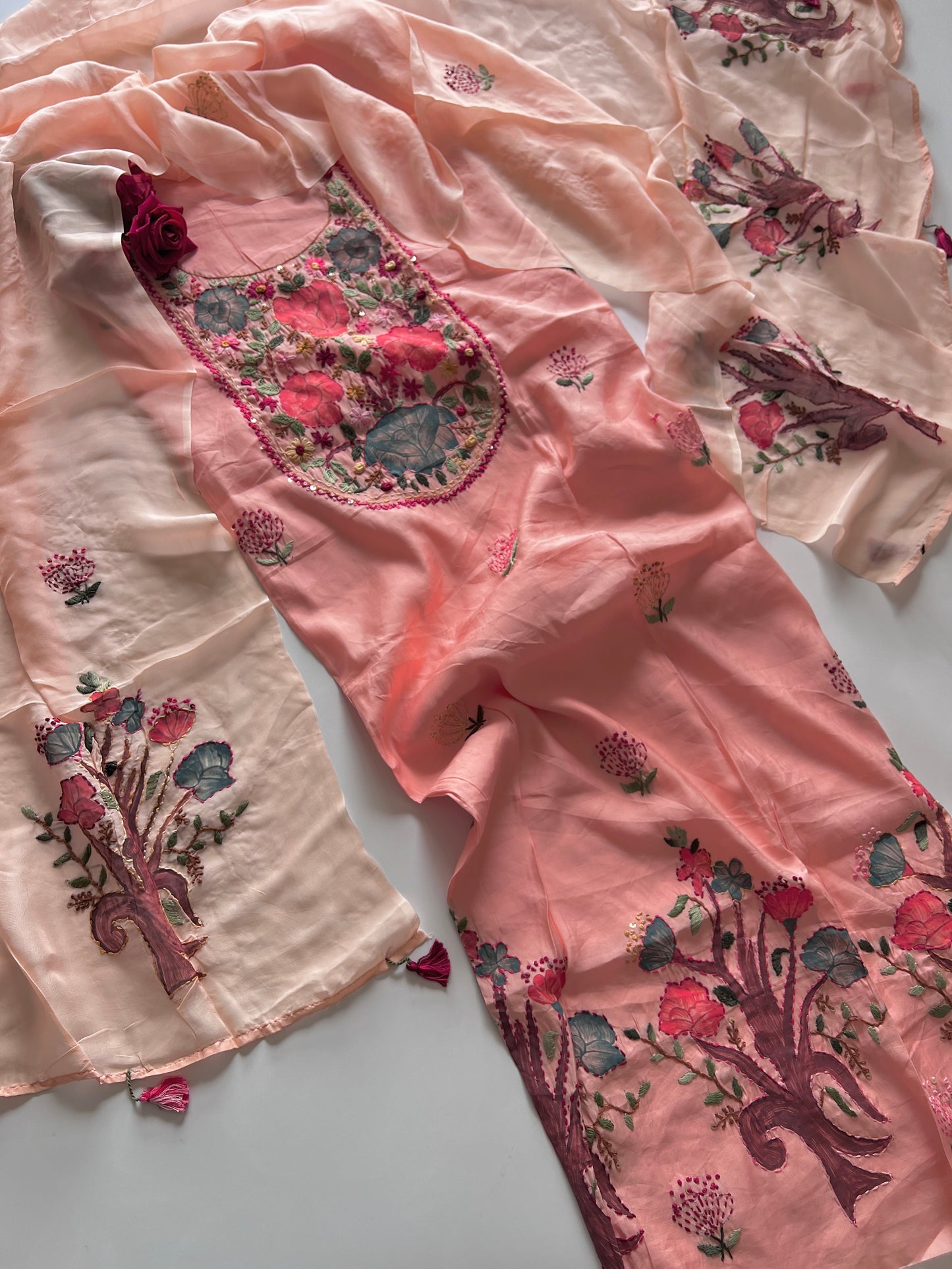 Knot embroidery Masleen Silk Designer Unstitched suit