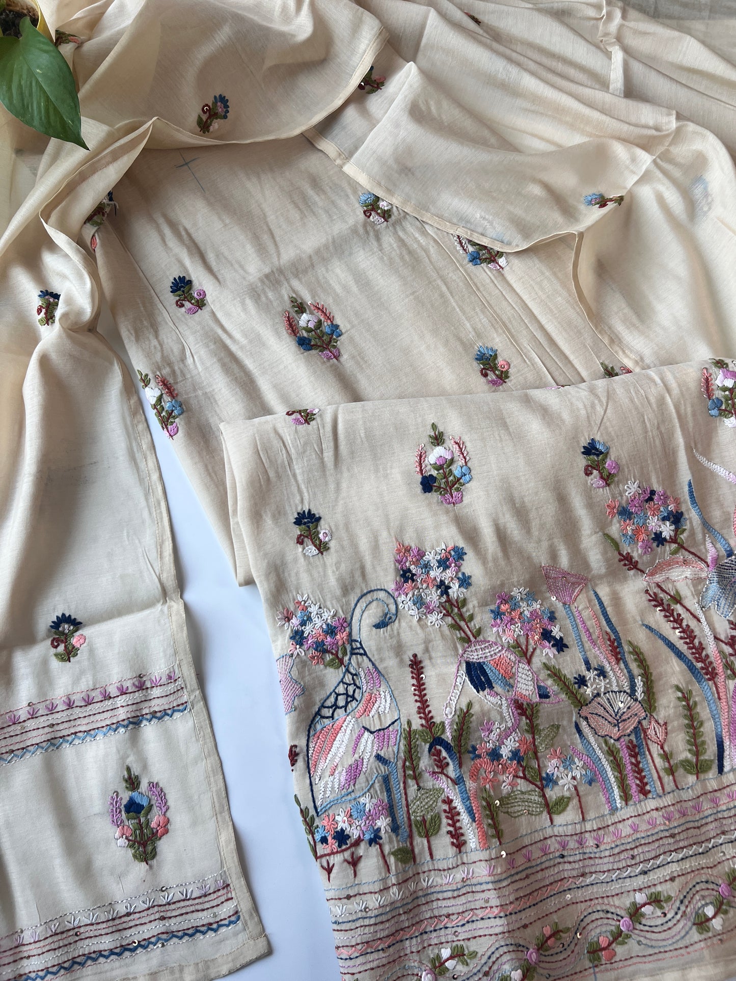 Chanderi knot embroidery Unstitched suit material
