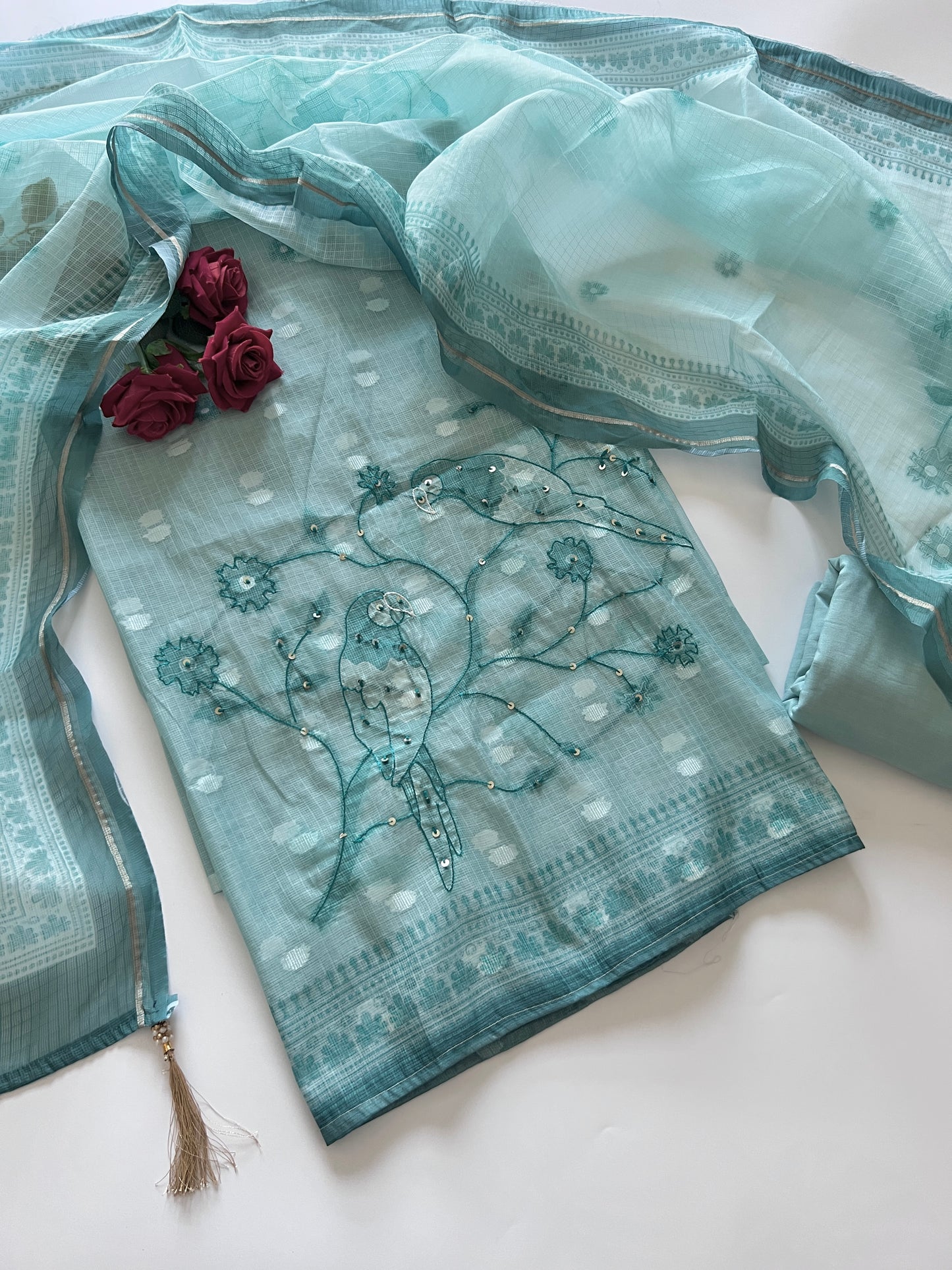 Bird Embroidered Unstitched Suit
