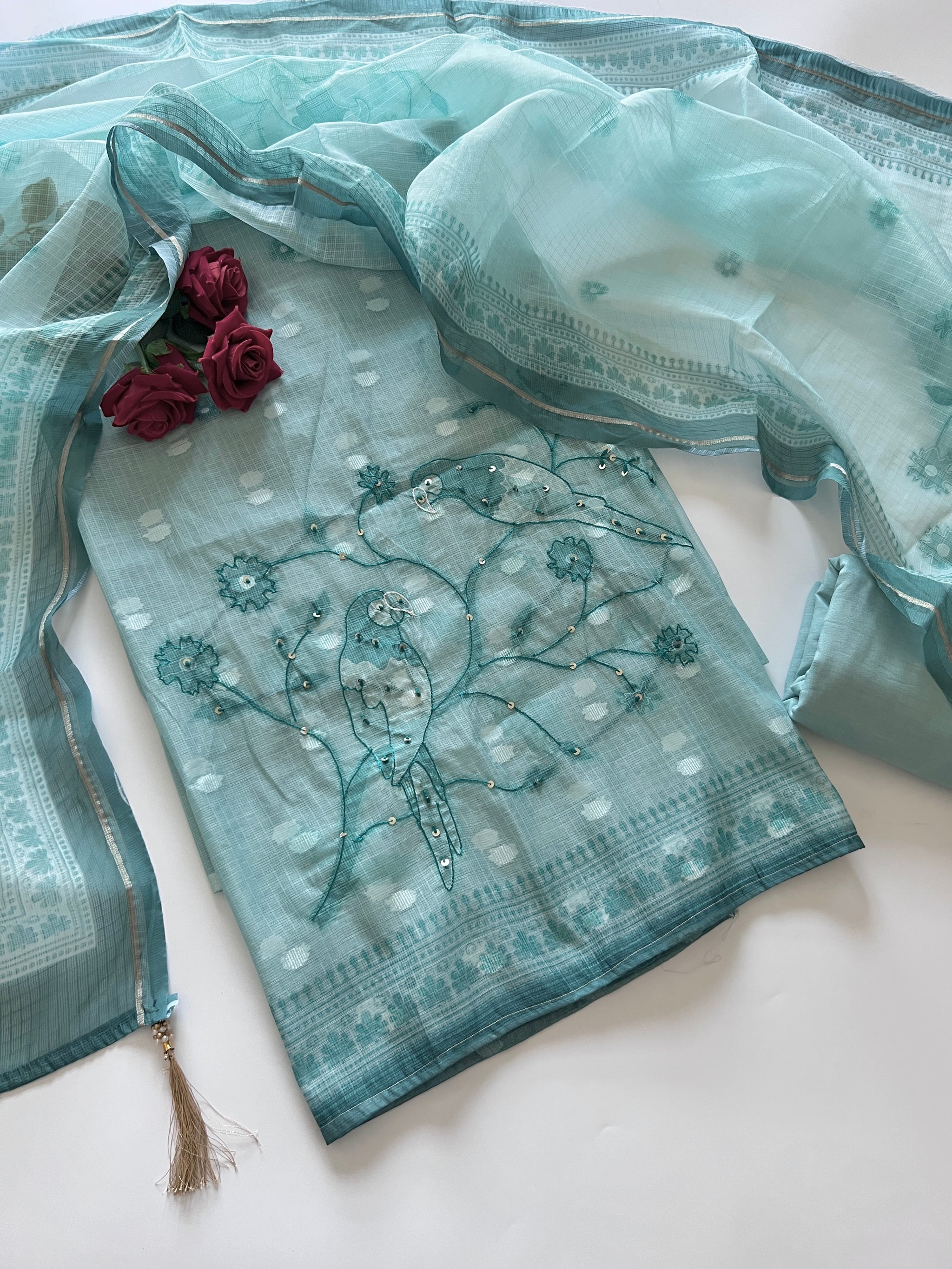 Bird Embroidered Unstitched Suit