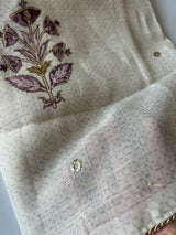 Designer mul linen suit material in light cream shade with sophisticated pitta embroidery work 