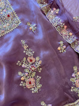 Purple Tissue partywear embroidered suit set unstitched