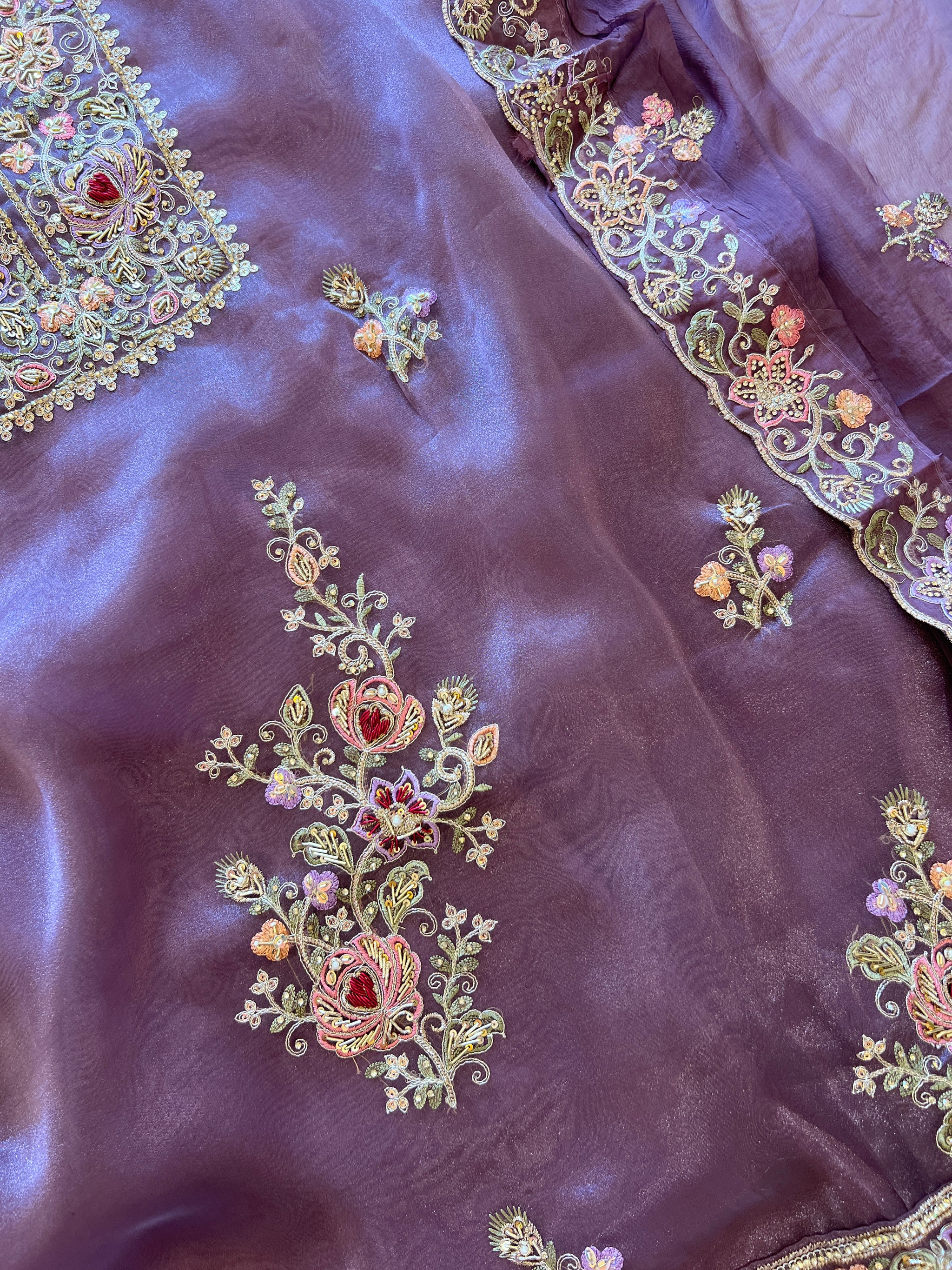 Purple Tissue partywear embroidered suit set unstitched