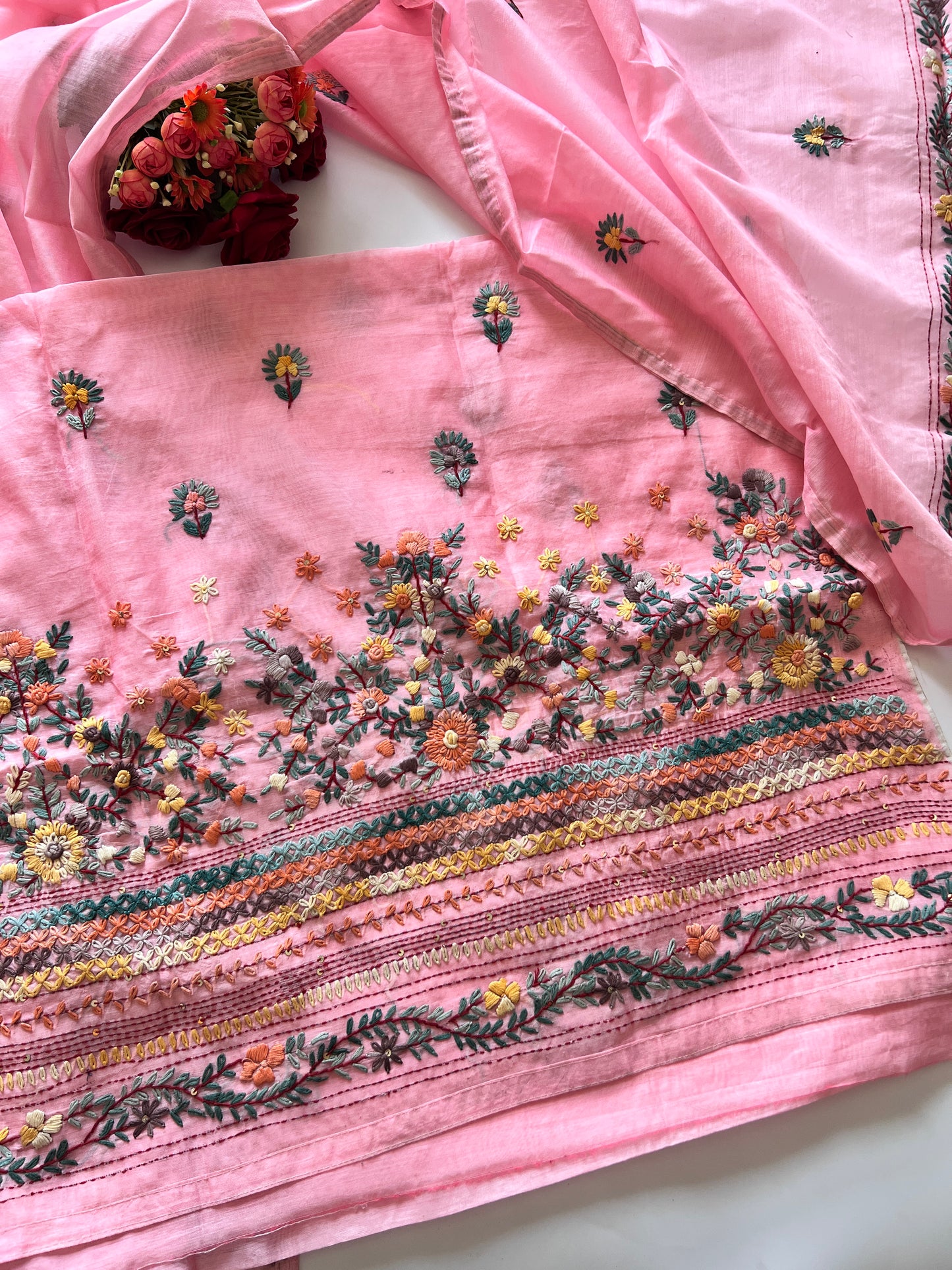 Knot embroidery Unstitched suit material 2 pc