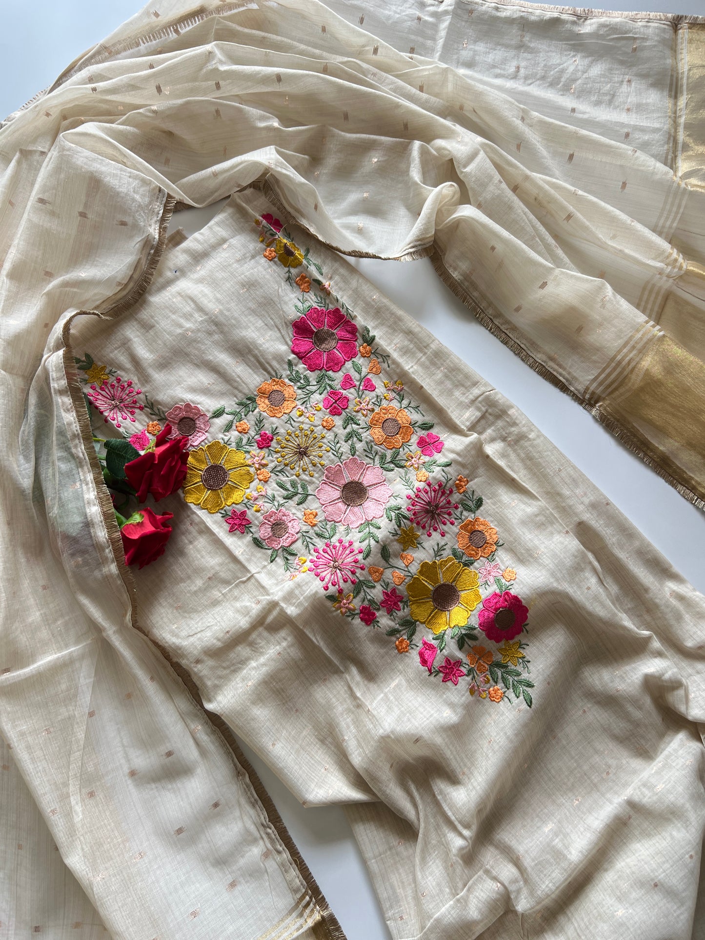 Sunflower Embroidery Jamdani Dress material