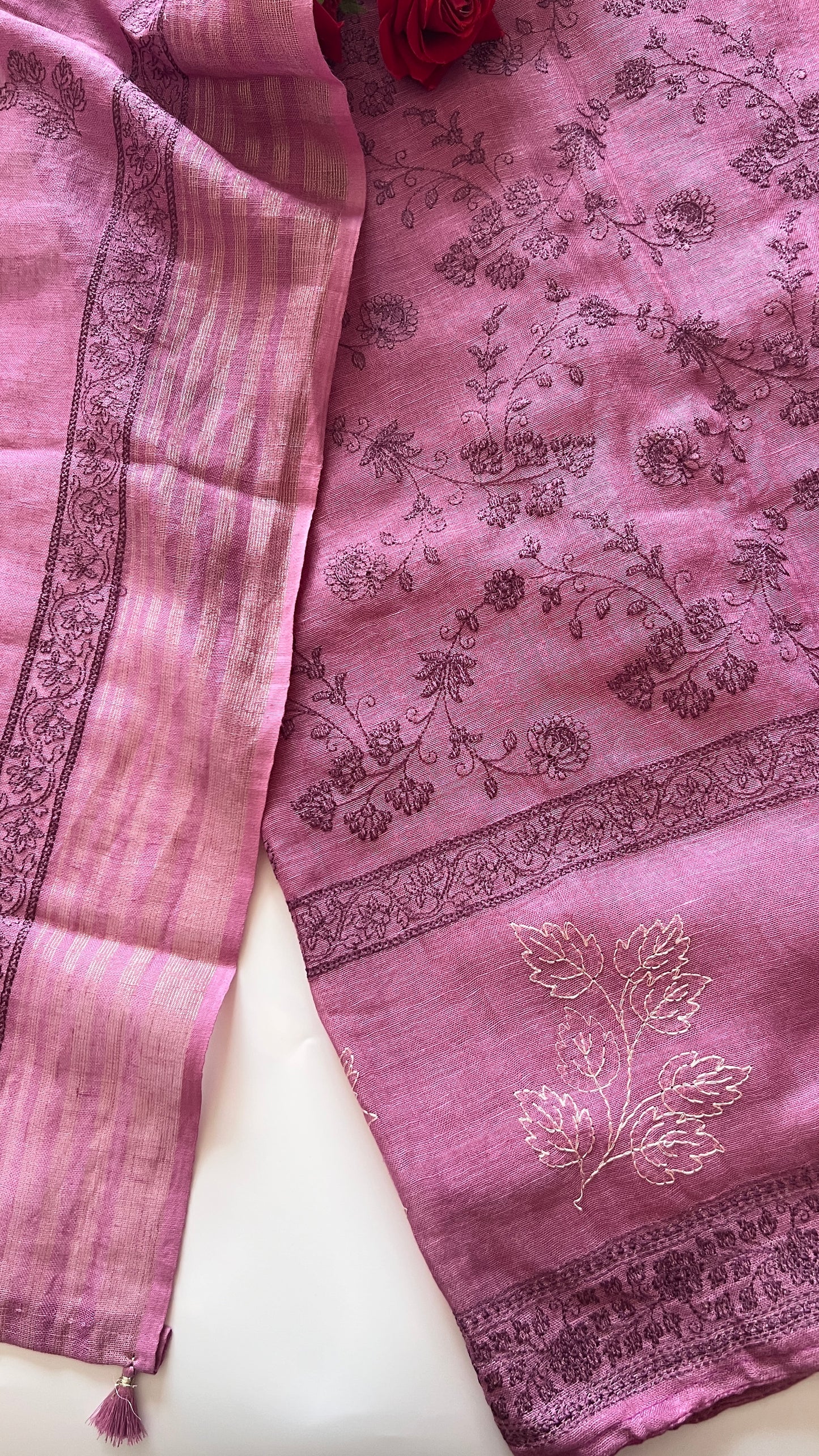 Purple Pure Linen embroidered premium unstitched dress material
