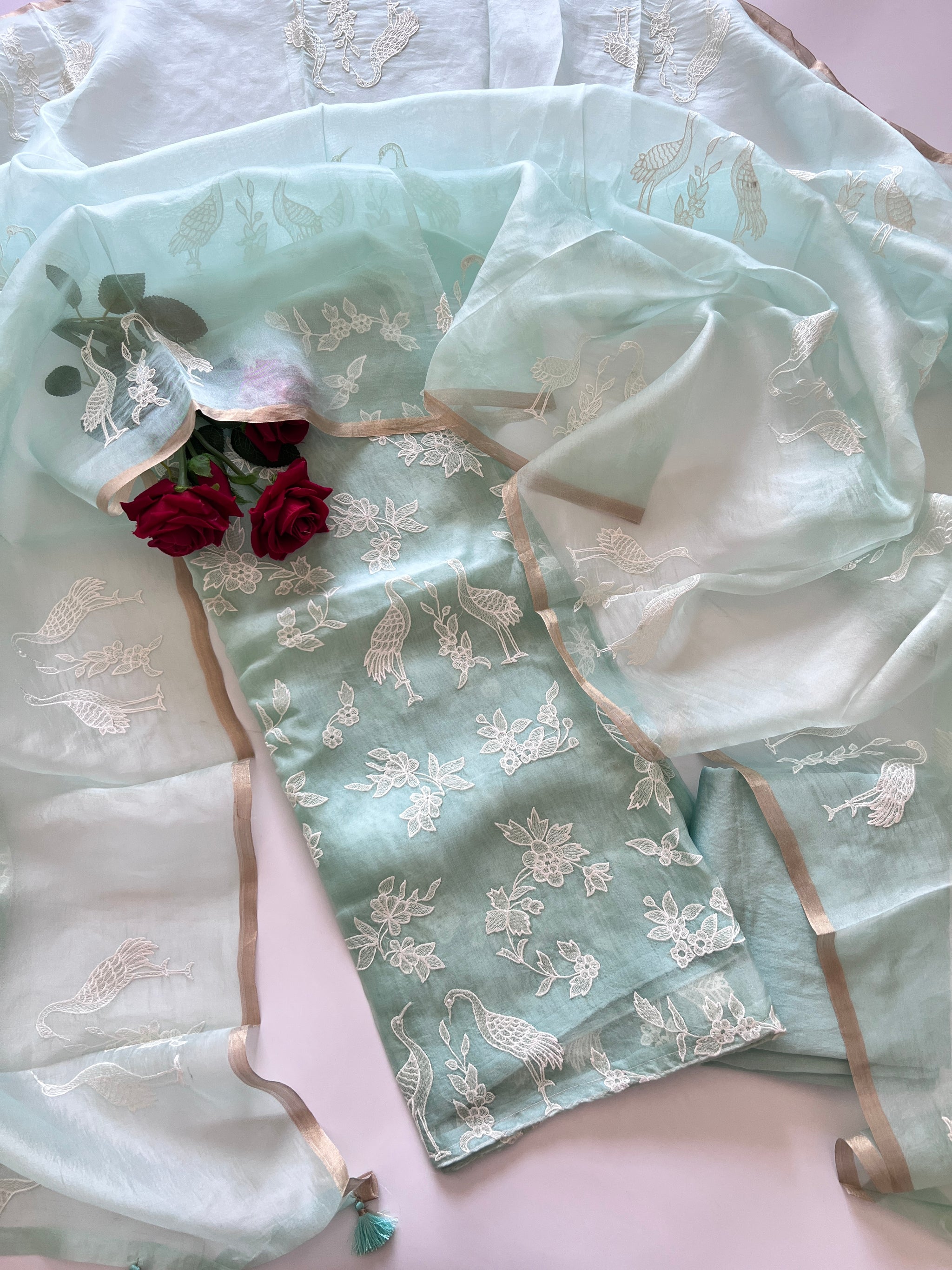 Pure Organza with Swan embroidery Un-stitched Suit set