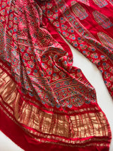 Red Ajrakh Handblock print 3 pc fabric Unstitched suit set