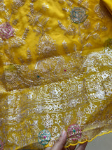 Pure Silk Organza Full embroidered premium unstitched suit in yellow