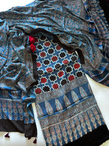 Blue Original Handblock Ajrakh print on Modal fabric Unstitched suit set