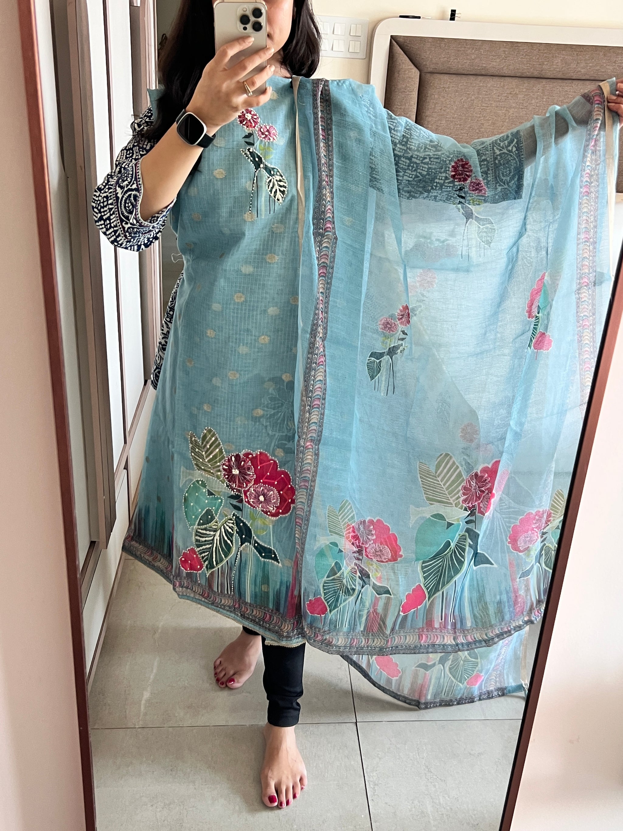 Pearl work dress material unstitched Suit set