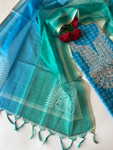 Blue soft Organza crepe with Pitta work and bandej