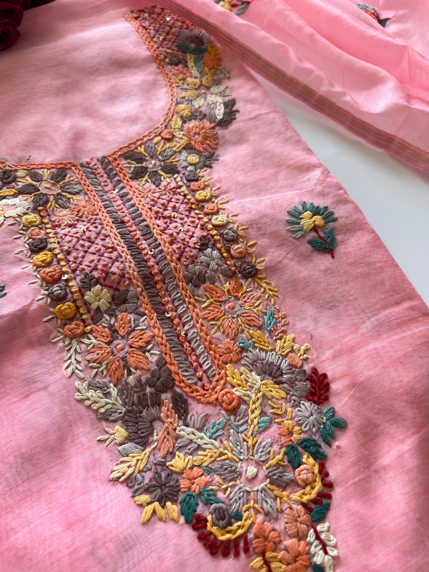 Knot embroidery Unstitched suit material 2 pc