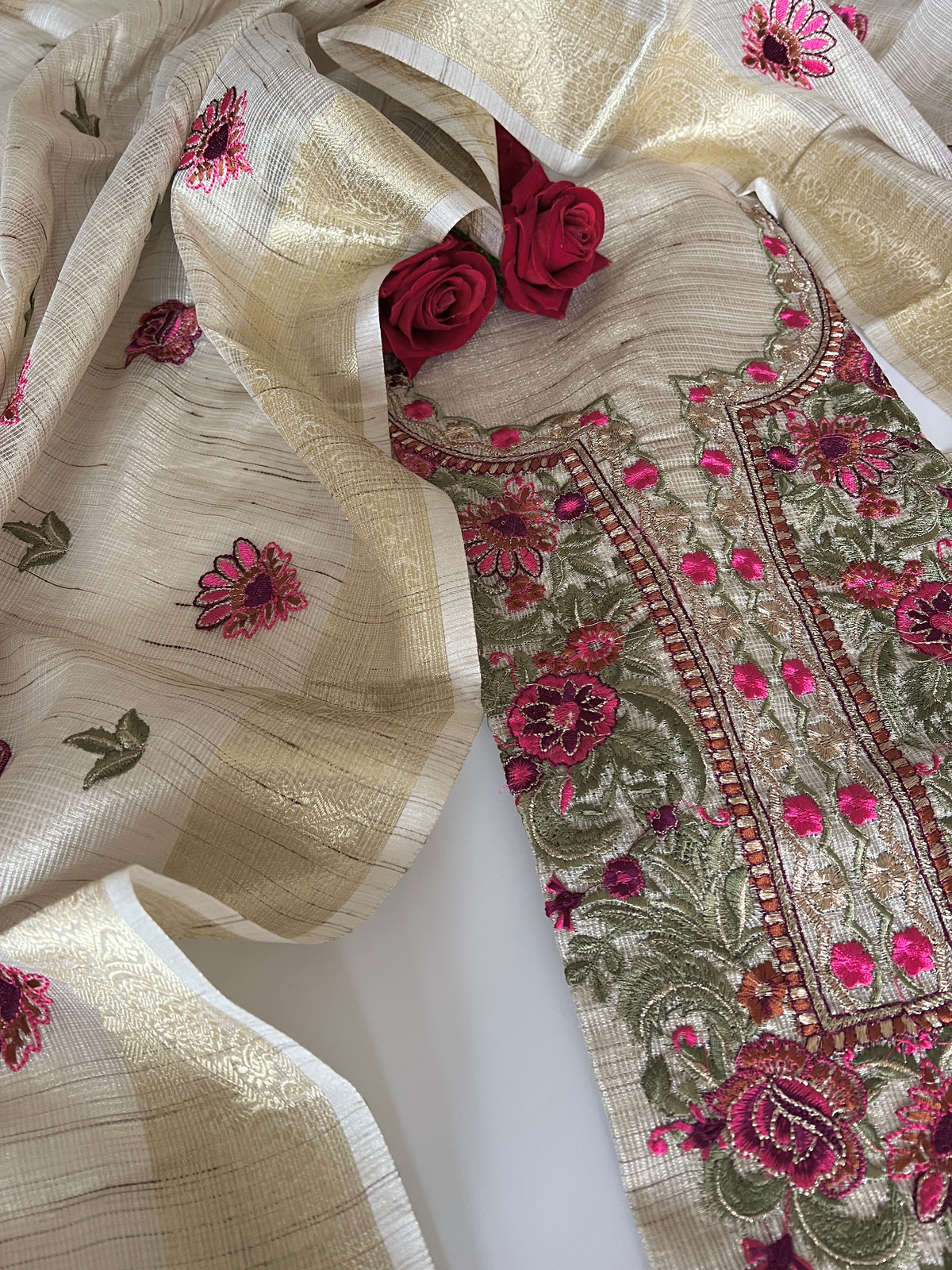 Floral Embroidery kotta shimmer Dress material