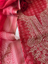 Red soft Organza crepe with Pitta work and bandej