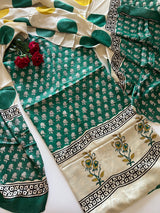 Green Original Handblock Ajrakh print on Modal fabric Unstitched suit set