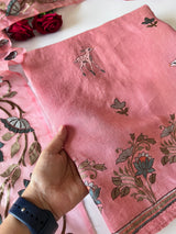 Pure linen Shikargah embroidered unstitched suit.